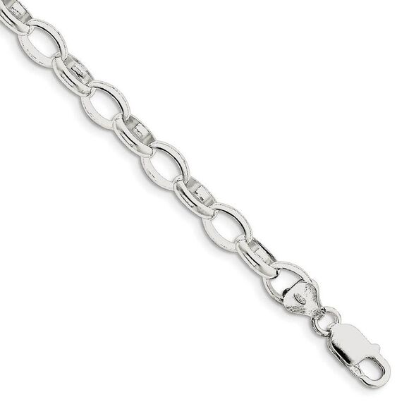 8mm Sterling Silver Oval Solid Rolo Chain Bracelet 7 Inch